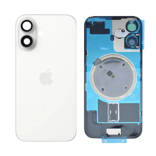 Apple iPhone 16 Plus Backcover Glass - With Camera Frame + Iron Plate + NFC Magnet - White OEM