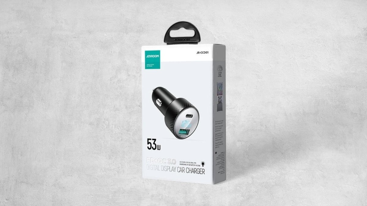 Car Charger With Voltmeter 53w (usb C, Usb) Joyroom Jr-ccd01 Black