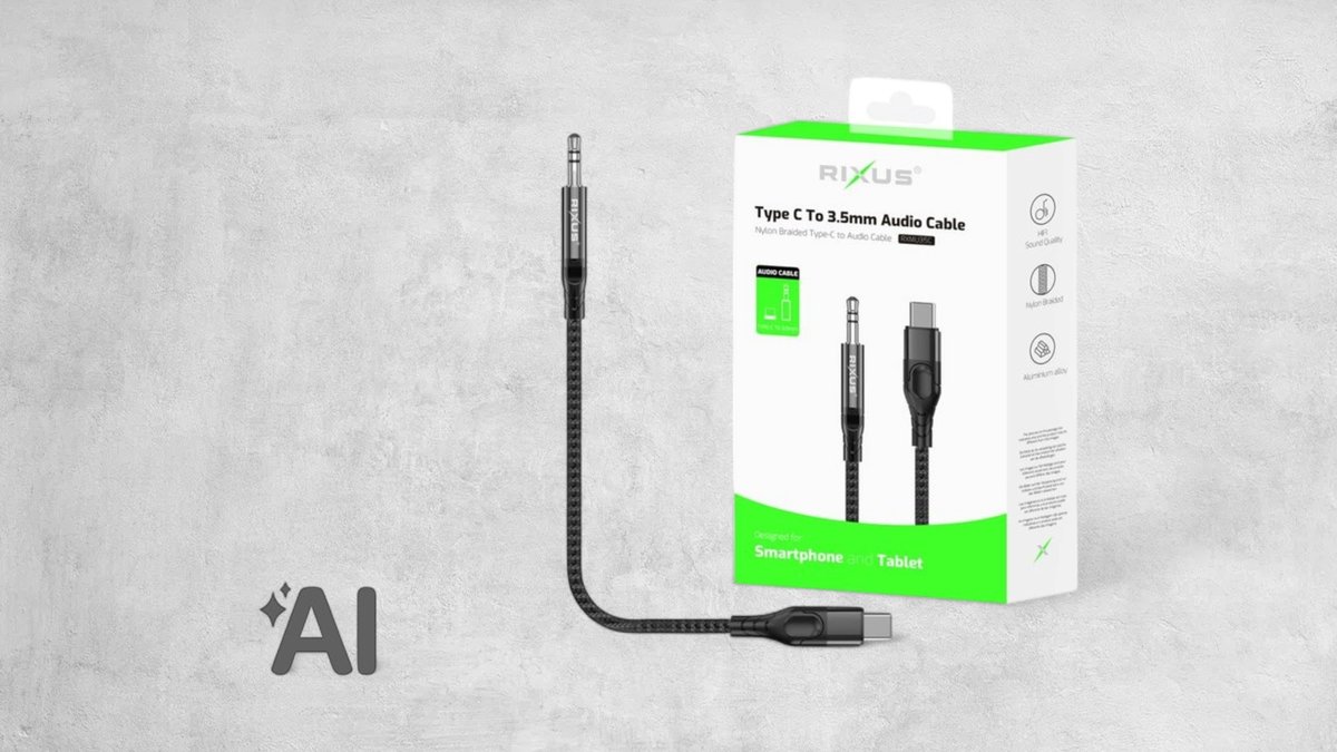 Rixus RXMU35C 3.5mm AUX To USB-C Braided Audio Cable 1.2m Black