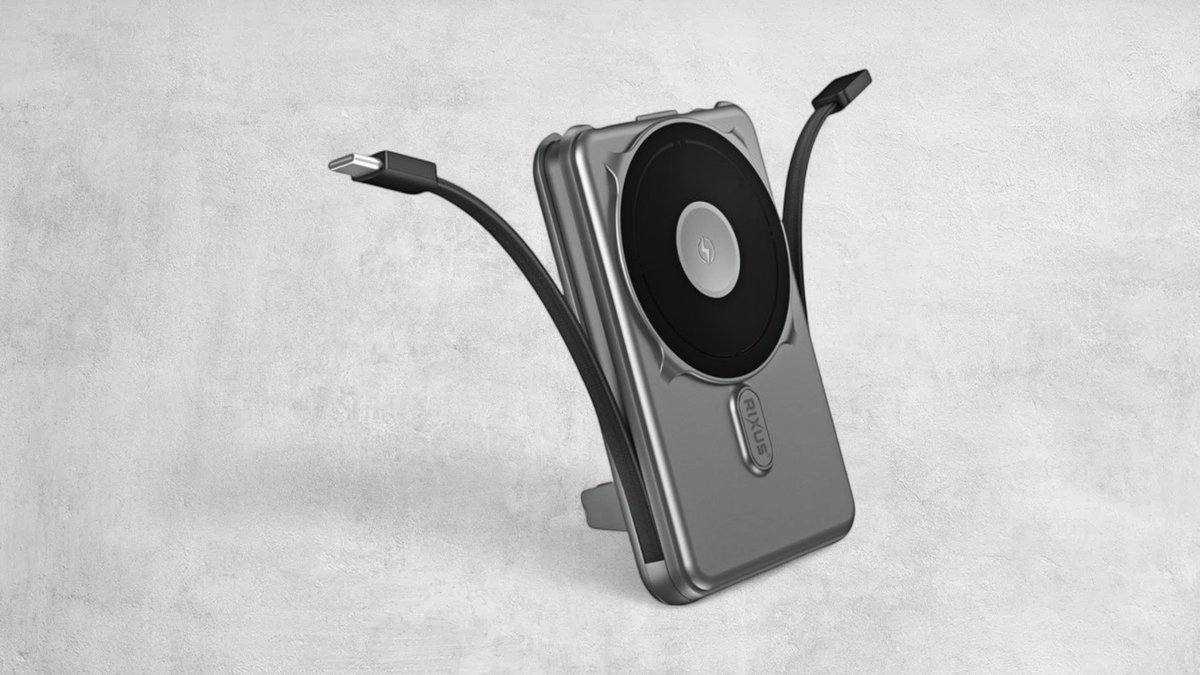 Rixus RXPB76B MagSafe Compatible Powerbank 10000mAh With Built-in Cable Gray