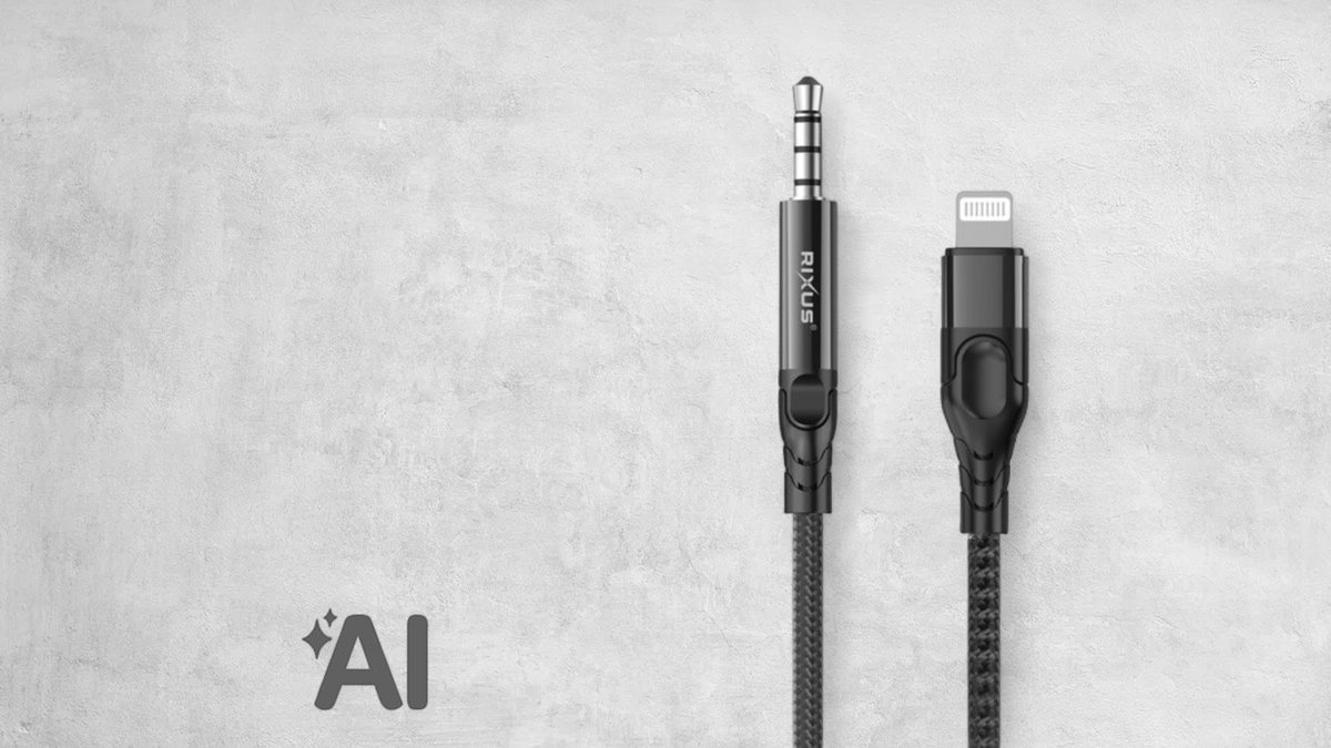 Rixus RXMU35L 3.5mm AUX To Lightning Connector Braided Audio Cable 1.2m Black