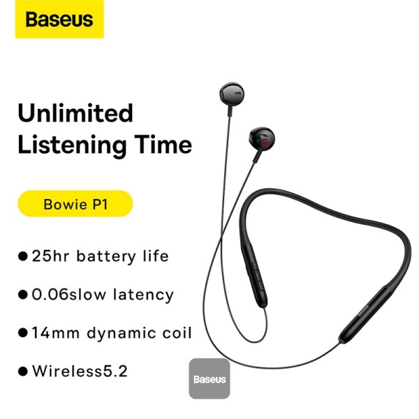 Baseus Bowie P1 Neckband Earphone Bluetooth 5.2 Magnetic Adsorption Wireless Headphone Hanging Neck In-Ear Hifi Music Game Sports Earbud