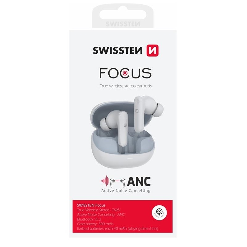 SWISSTEN FOCUS TWS EARBUDS ANC WHITE BLUETOOTH