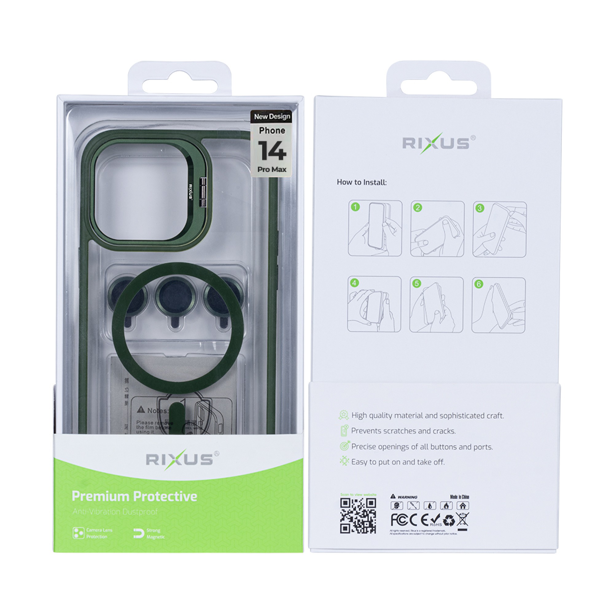 Rixus Classic 03 Case With MagSafe For Apple iPhone 14 Pro Max Dark Green