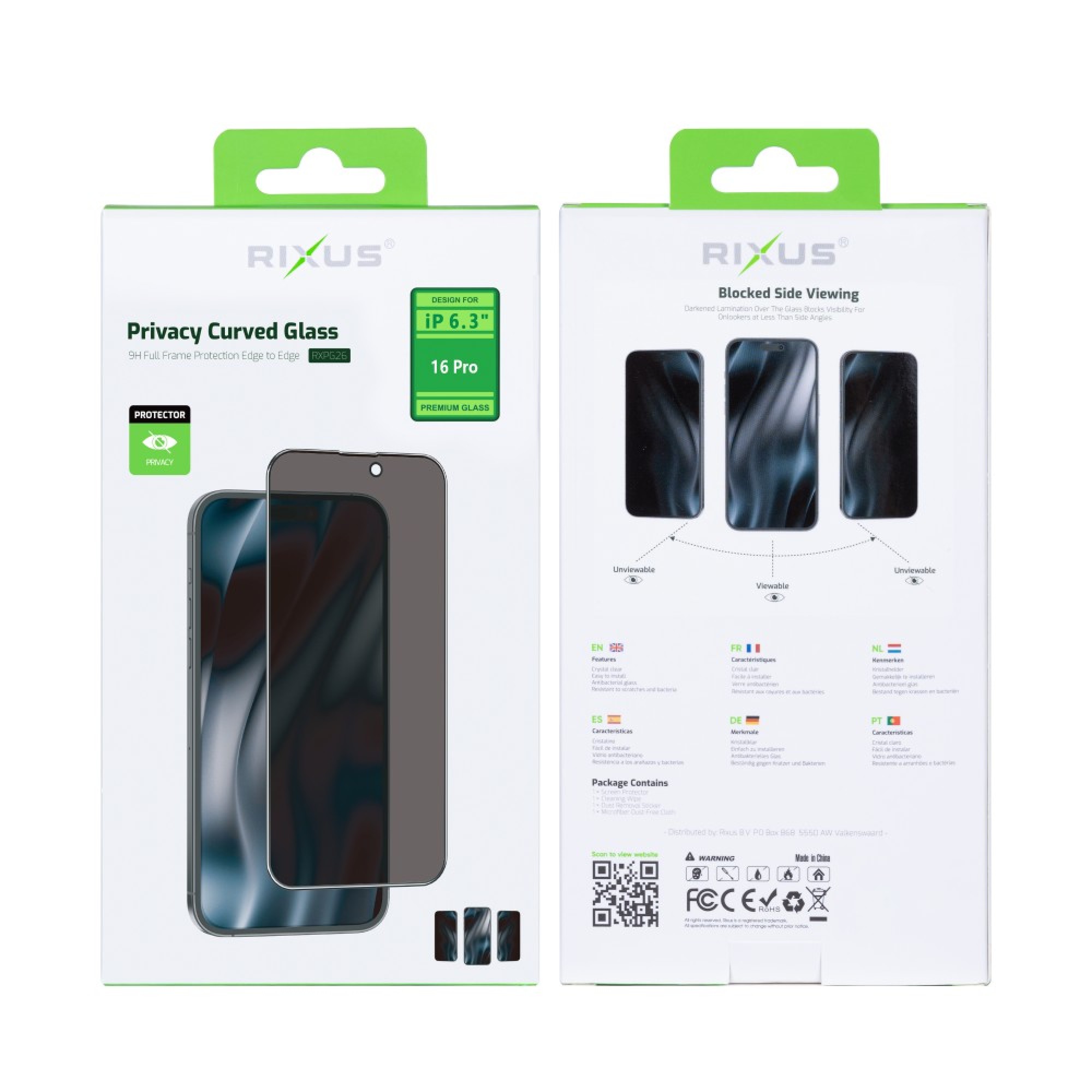 Rixus Privacy Full Curved Edge Tempered Glass For Apple iPhone 16 Pro