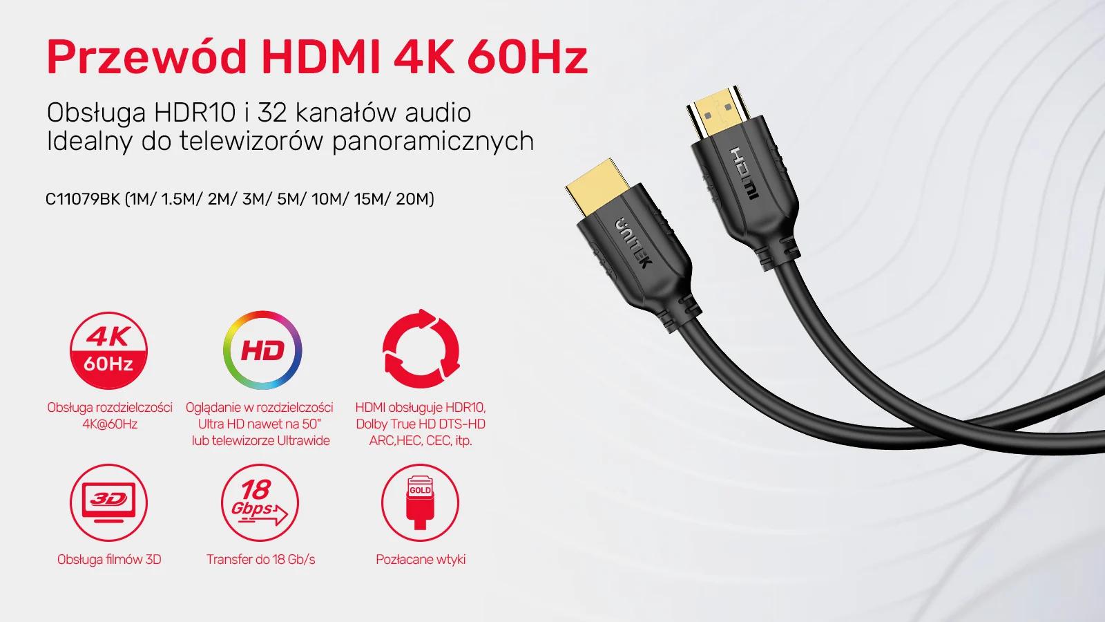 Unitek 2.0 4K 60Hz HDMI cable 15m