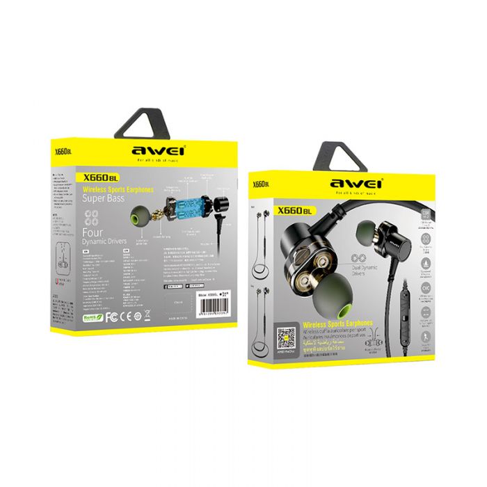 AWEI – X660BL Bluetooth Wireless Earphones–4D Stereo Surround Sound