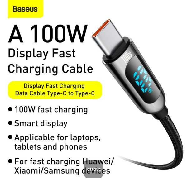 Baseus LED Display Fast Charging Data Cable Type-C to Type-C 100W 5A 2M - Green