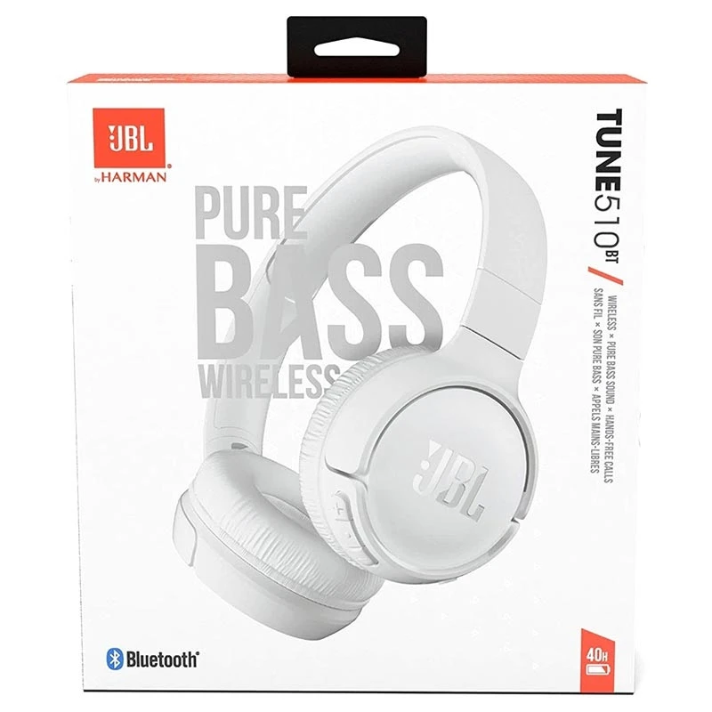 JBL Tune 510BT PureBass On-Ear Wireless Headphones - White