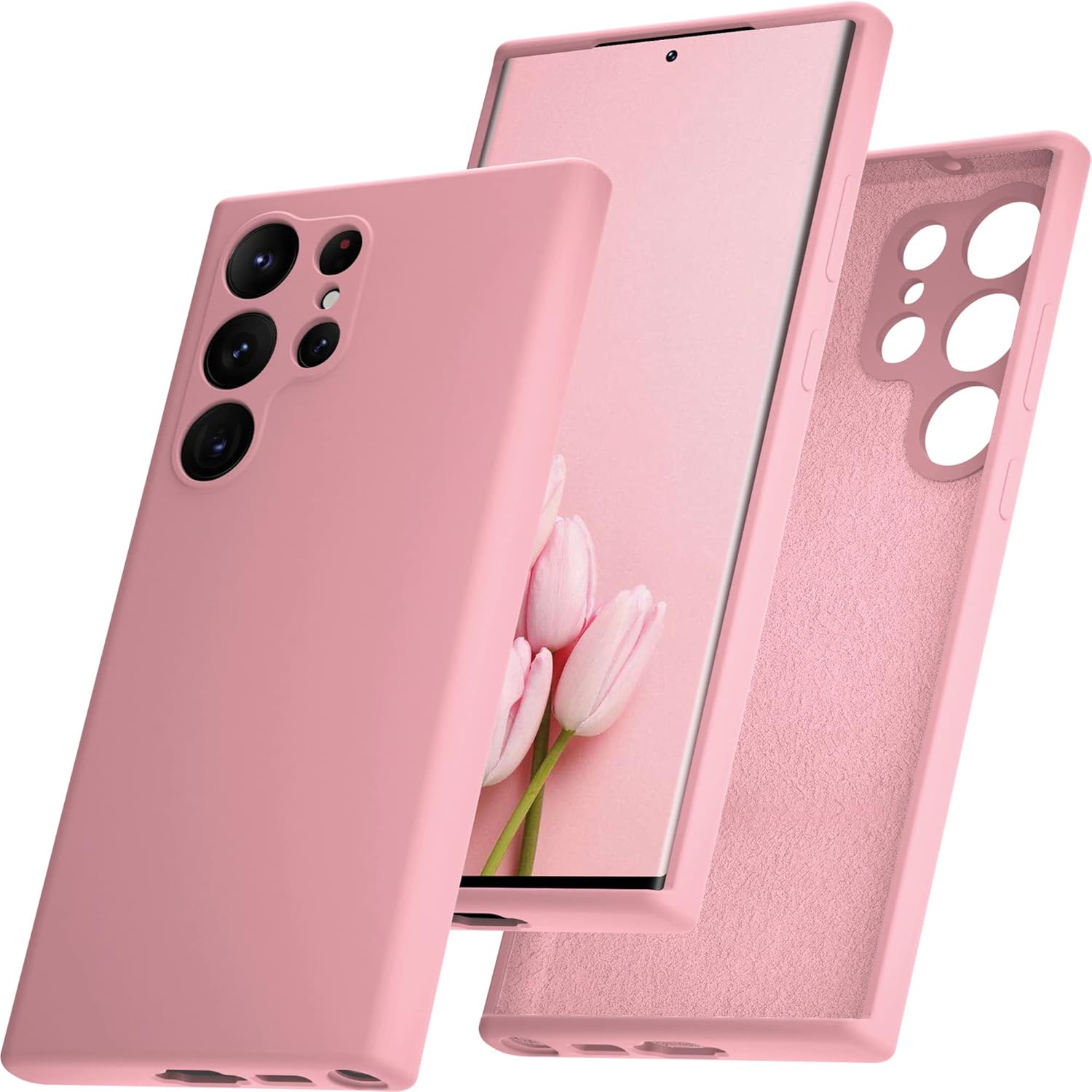 YENAPOON for Samsung Galaxy S23 Ultra Case, Slim Liquid Silicone Shockproof Protective Case - Rose Pink