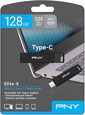 128GB PNY Elite-X Type-C USB 3.2 Gen 1 Flash Drive 200MB/s Read, Ultra Fast Storage and File Transfers for Type-C Devices