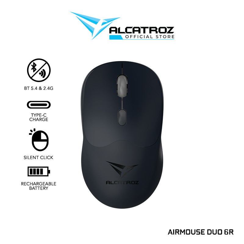 Alcatroz AirMouse DUO 6R Wireless Rechargeable Mouse – Dual Mode Connectivity Bluetooth 5.4 + 2.4GHz Wireless – Silent Switch