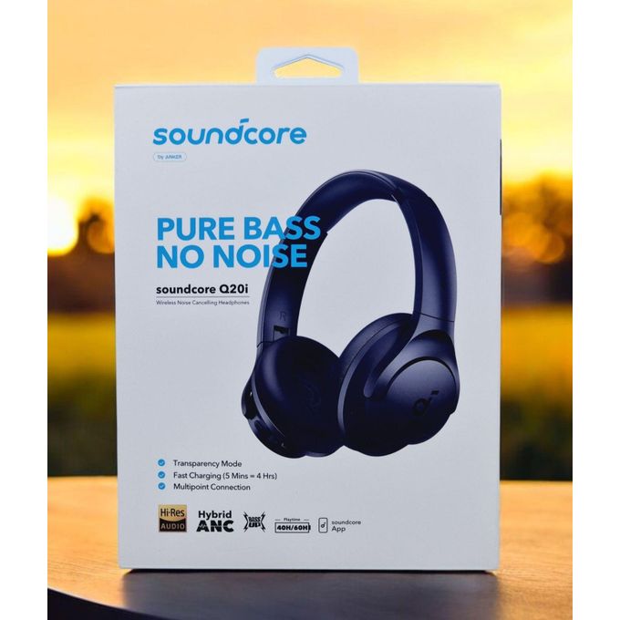 Anker Soundcore Q20i Hybrid Active Noise Cancelling Headphones, Wireless Over-Ear Bluetooth, 40H Long ANC Playtime, Hi-Res Audio, Big Bass, Customize Via An App, Transparency Mode, Ideal For Travel