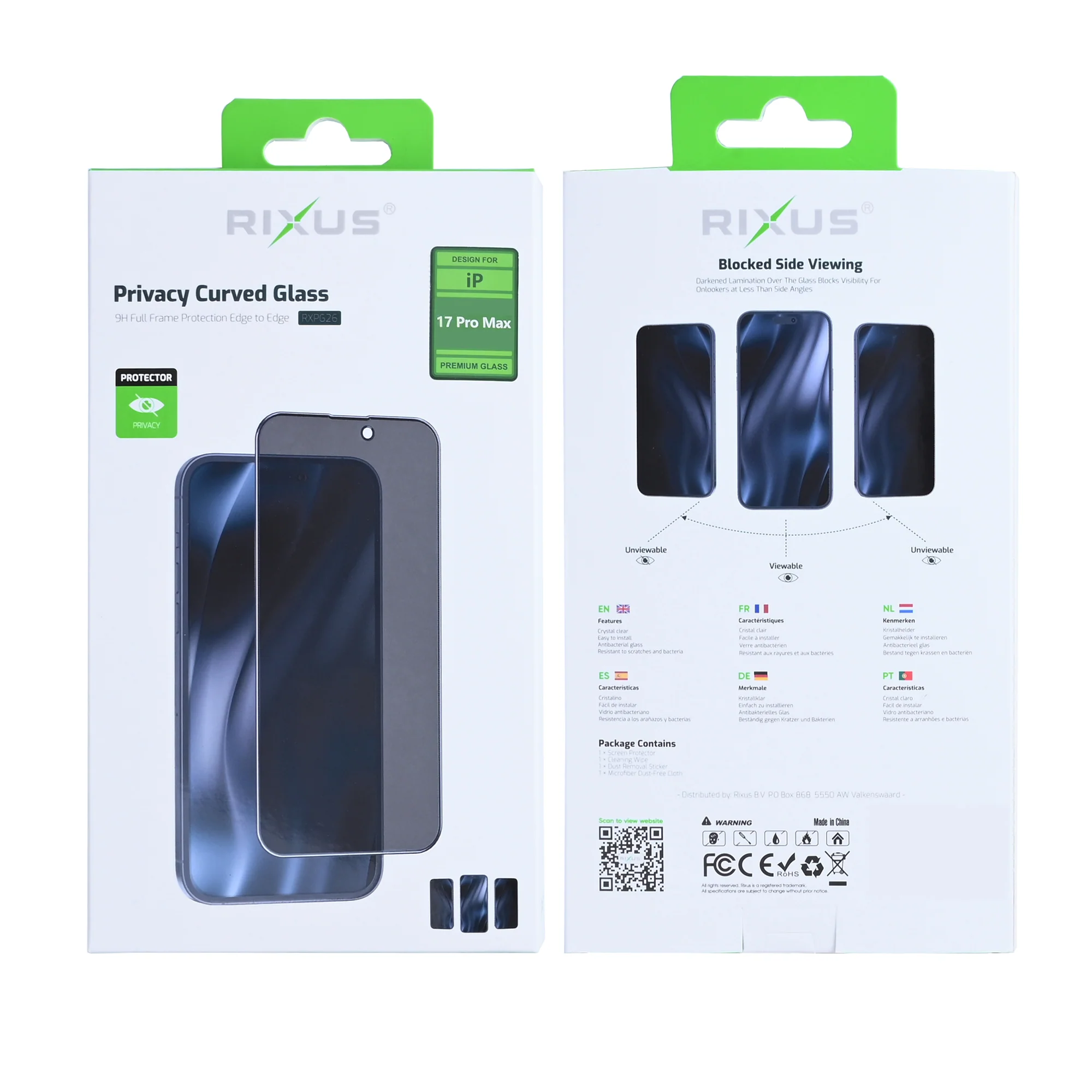Rixus Privacy Full Curved Edge Tempered Glass For Apple iPhone 17 Pro Max