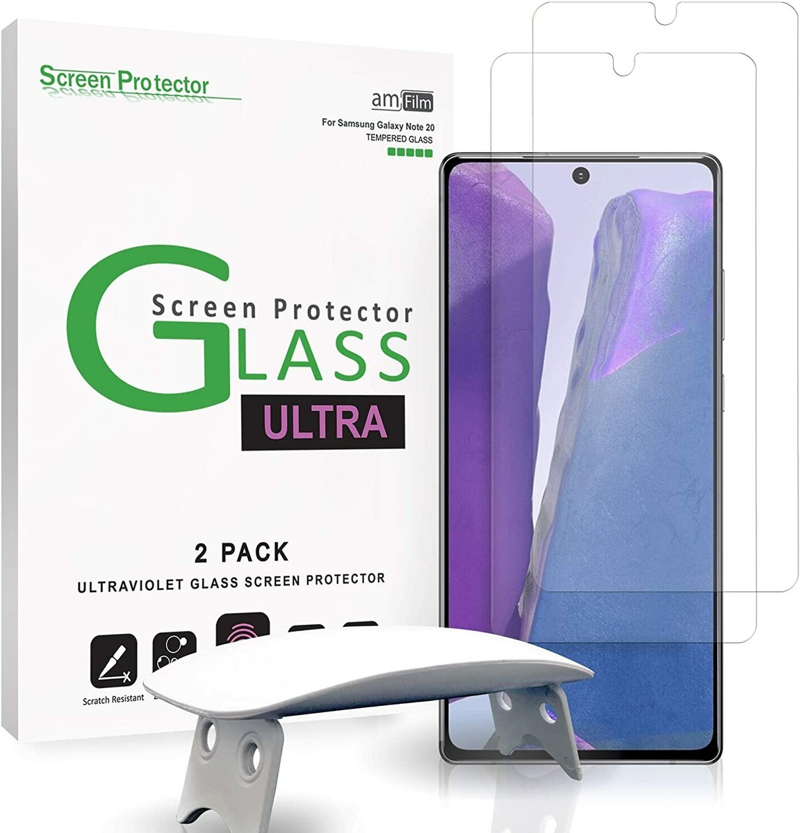 amFilm Galaxy Note 20 Tempered Glass Screen Protector (UV Install - 2 Pack)