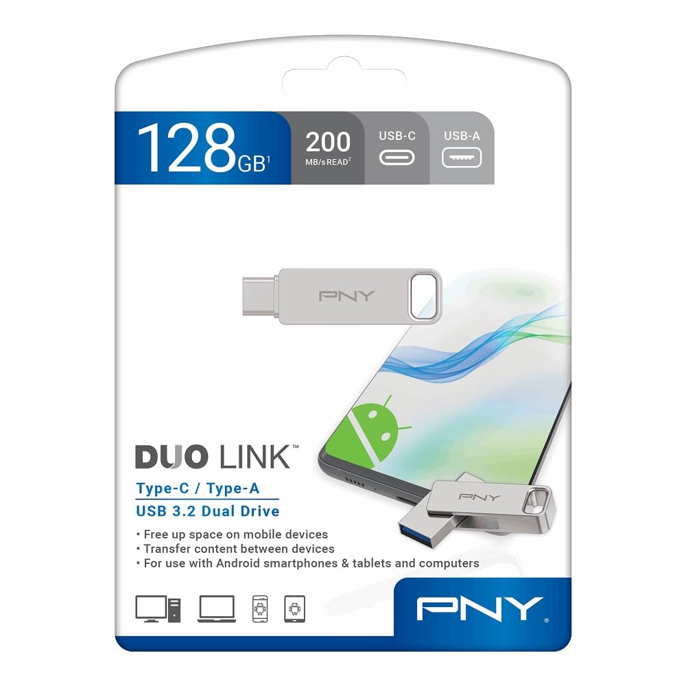 PNY USB 3.2 Flash Drive|Pen Drive 128GB - Duo Link Type C Size:128 GB