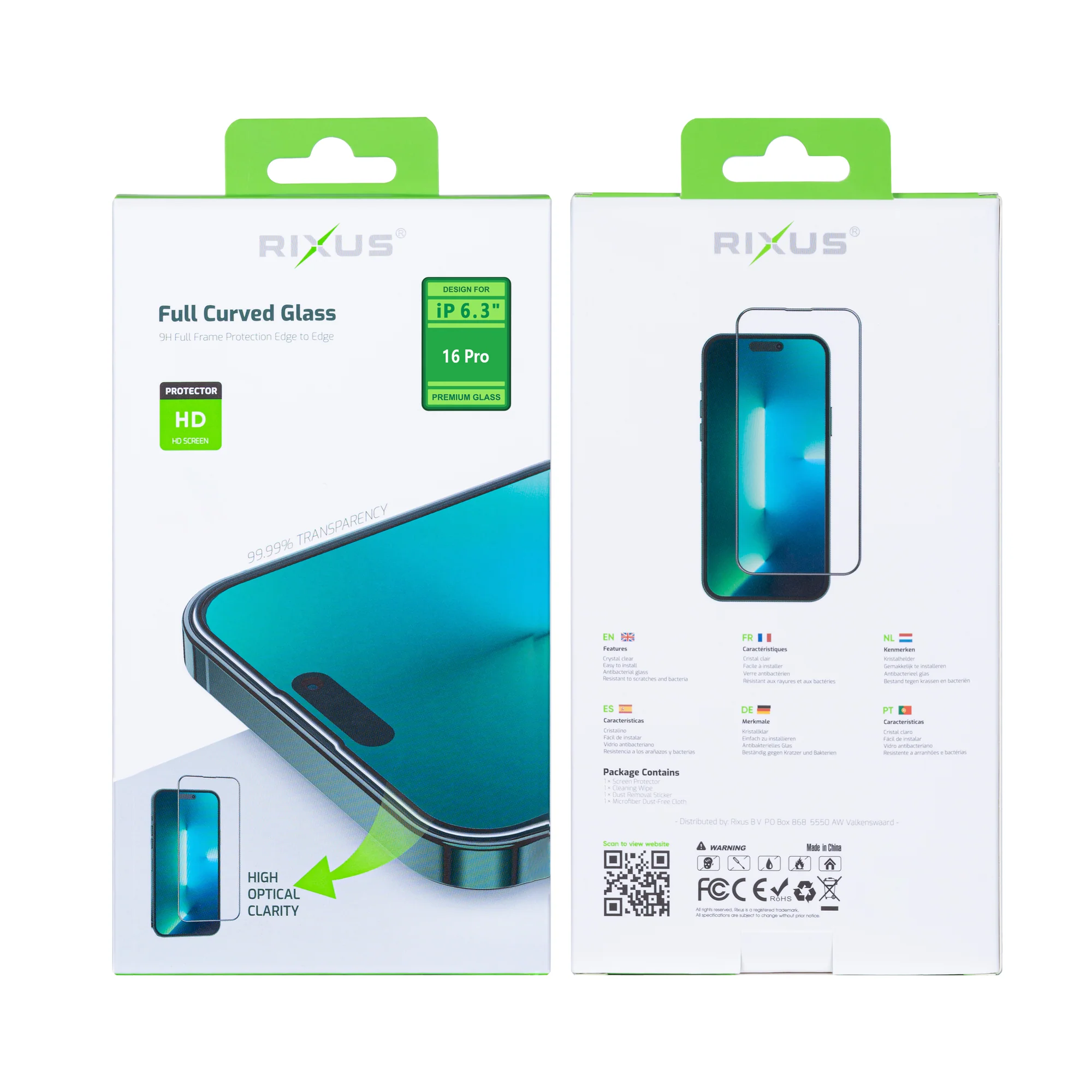 Rixus Clear HD Full Curved Edge Tempered Glass For Apple iPhone 16 Pro