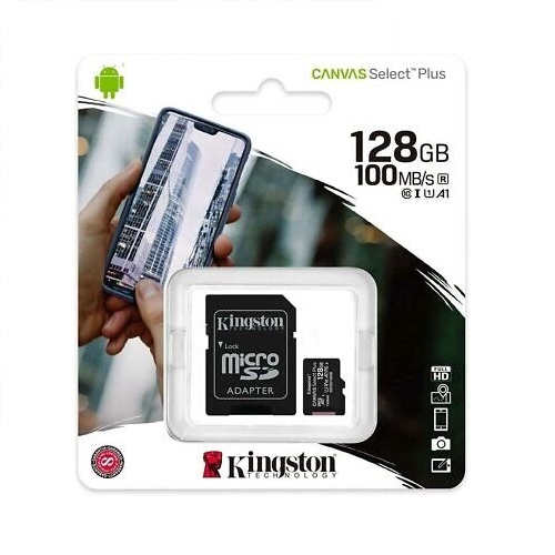 KINGSTON 128GB CANVAS SELECT PLUS CLASS 10 100MB/S MICRO SD