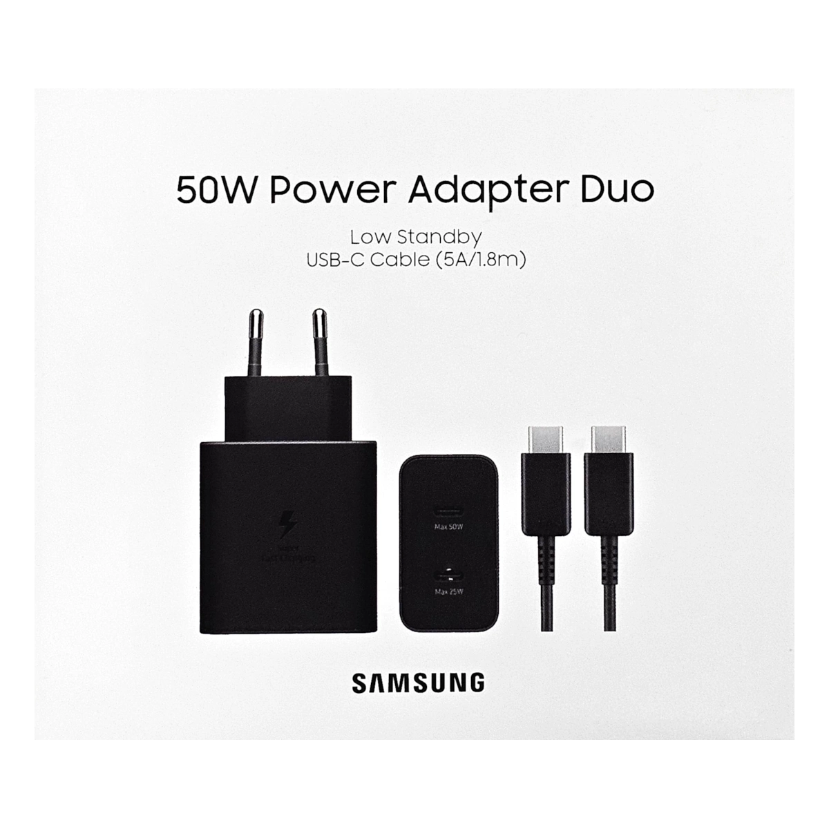Charger Dual USB-C with USB-C to USB-C Cable Samsung 50W EU black