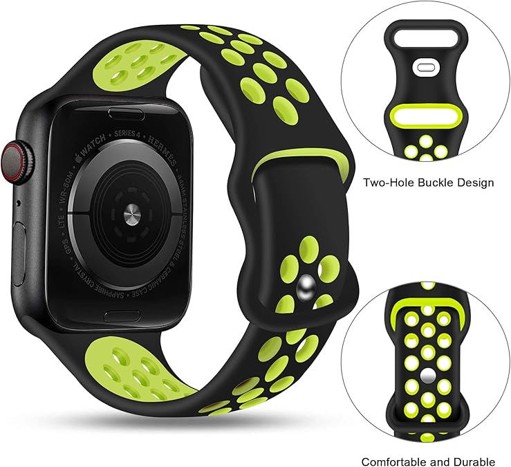 Sport Bands Compatible for Apple Watch Bands 38mm 40mm 41mm 42mm 44mm 45mm 46mm 49mm,Soft Silicone Sport Women Men Replacement Strap Compatible with iWatch Series COLOR VOLT BLACK