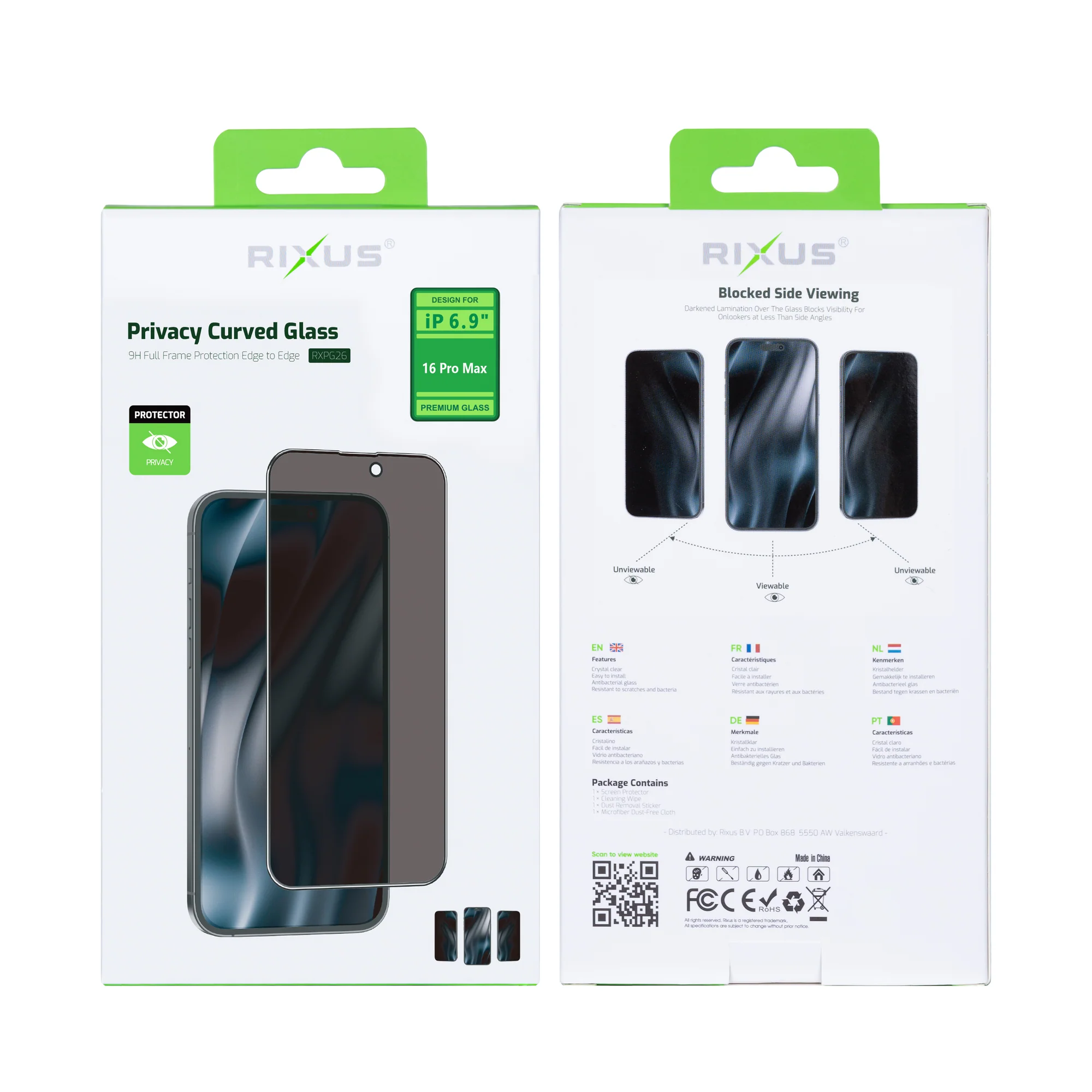 Rixus Privacy Full Curved Edge Tempered Glass For Apple iPhone 16 Pro Max