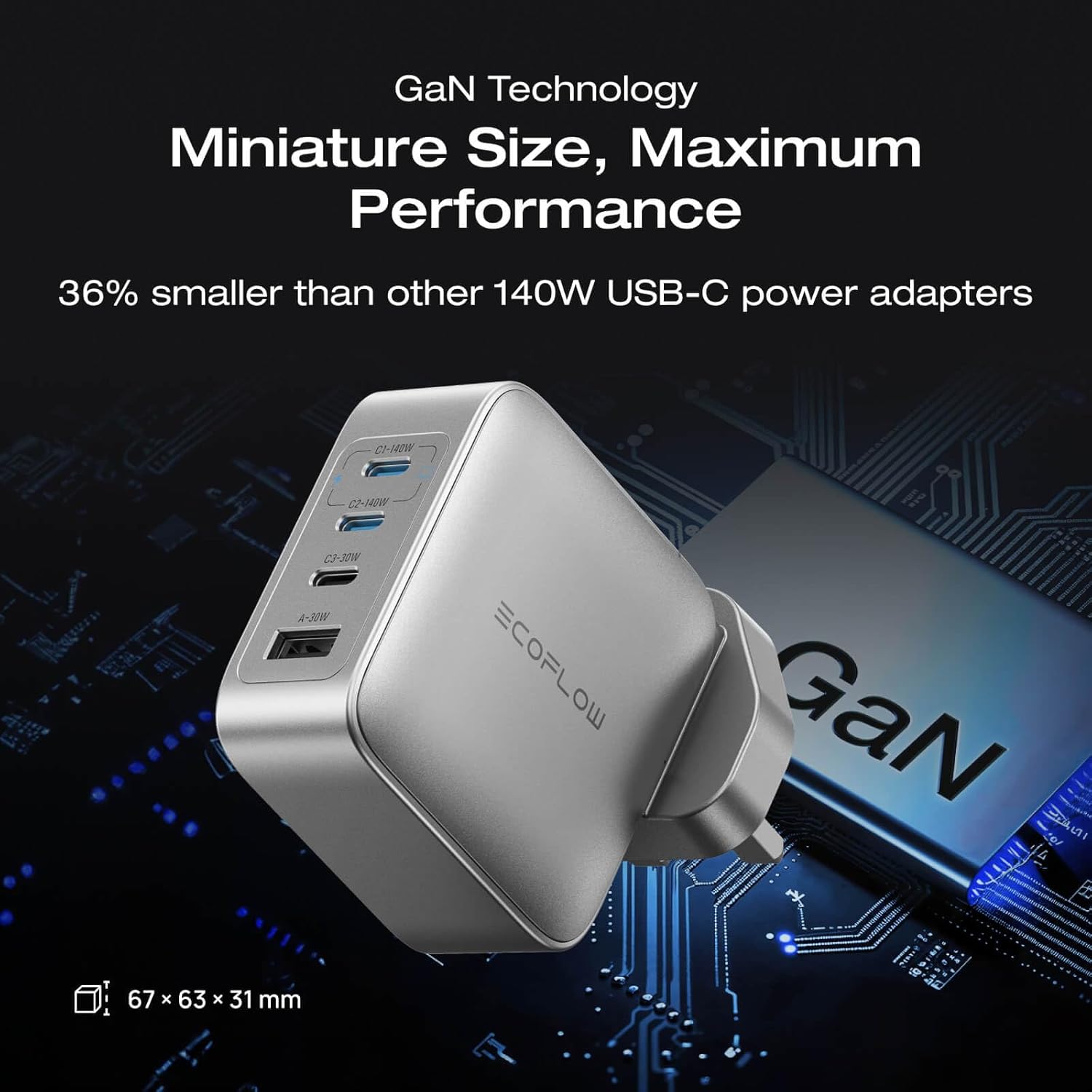 EcoFlow RAPID Pro Charger (140W, 4 Ports, GaN) – Bláorka ehf