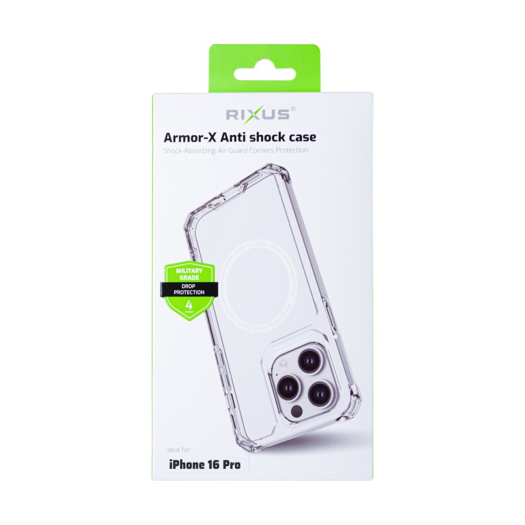 Rixus Armor-X Anti Shock Case With MagSafe For Apple iPhone 16 Pro Transparent